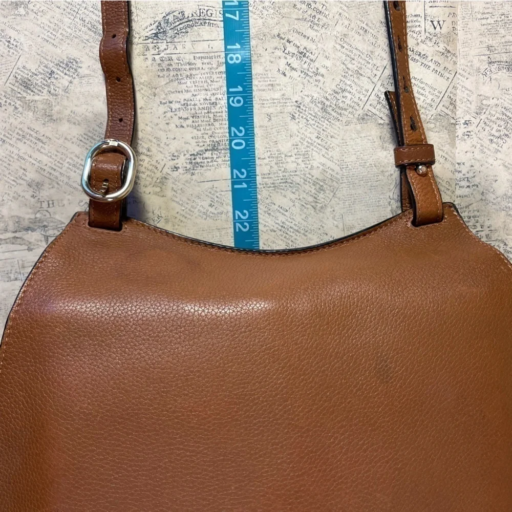Massimo Dutti Genuine Brown Leather Saddle Crossbody Bag Flap Shoulder Purse